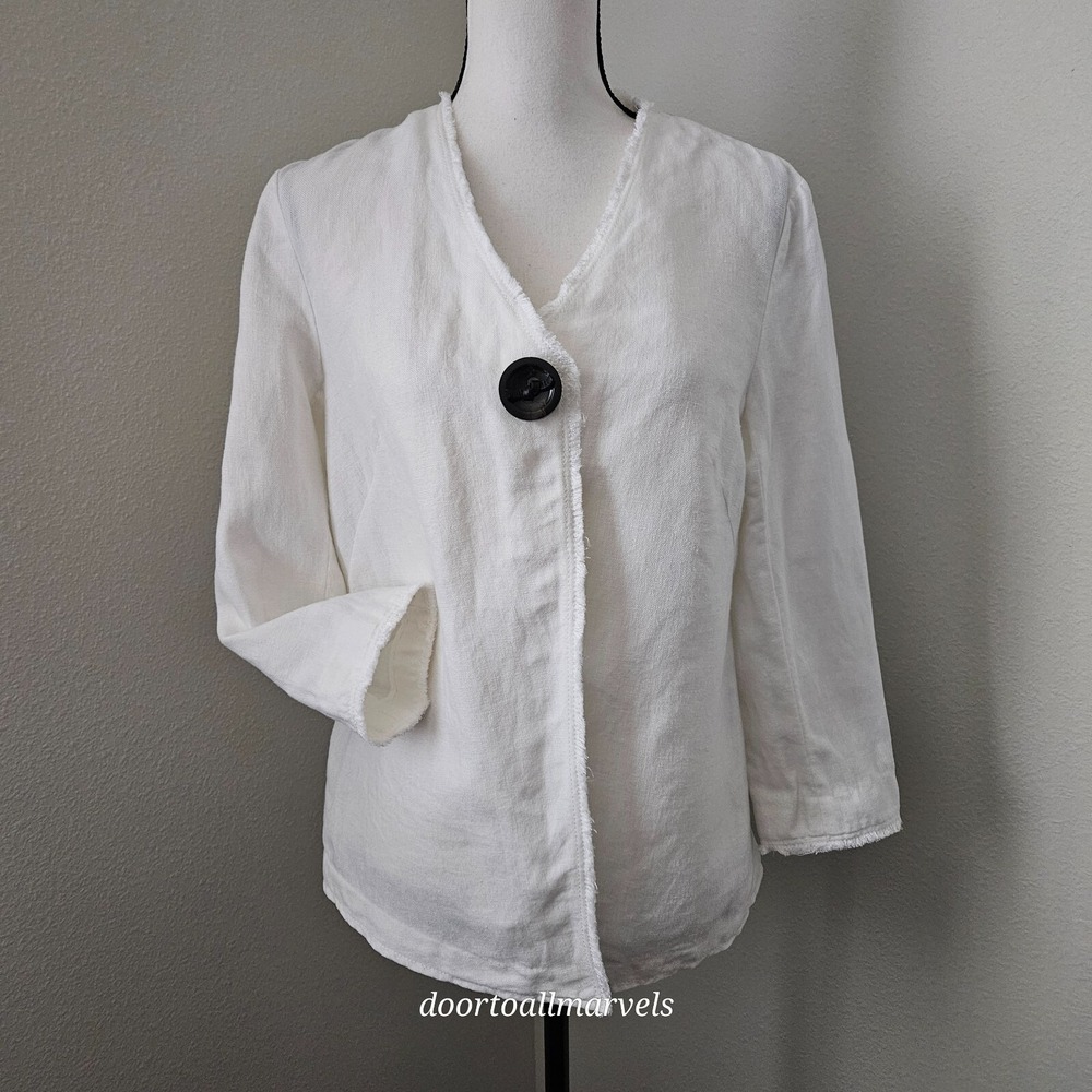 Lafayette 148 White Linen Cardi Jacket sz 4 Coastal Resort Quiet Luxury Money